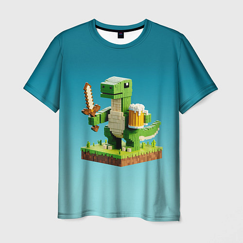 Мужская футболка Пивозаврик с кружкой пива - Майнкрафт / 3D-принт – фото 1