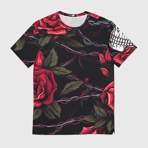 Мужская футболка Череп и красные розы / 3D-принт – фото 1