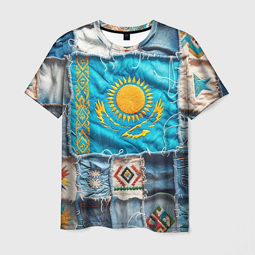 Мужская футболка Пэчворк джинсы в Казахстане / 3D-принт – фото 1