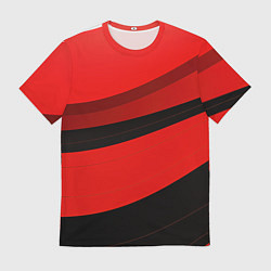 Футболка мужская Объемные волны абстракции и геометрии черно-красны, цвет: 3D-принт