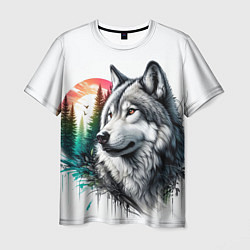 Футболка мужская Портрет волка на фоне природы, цвет: 3D-принт
