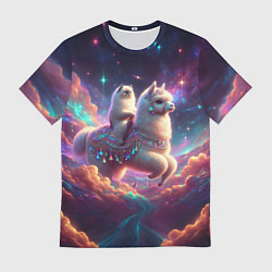 Футболка мужская Космос и кот едет верхом на альпаке, цвет: 3D-принт