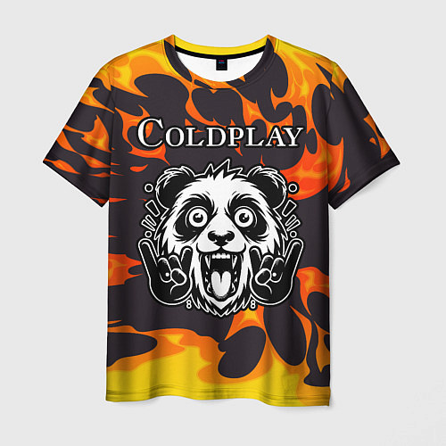 Мужская футболка Coldplay рок панда и огонь / 3D-принт – фото 1