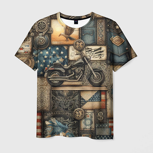 Мужская футболка Patchwork with a motorcycle - ai art / 3D-принт – фото 1