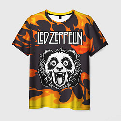 Футболка мужская Led Zeppelin рок панда и огонь, цвет: 3D-принт