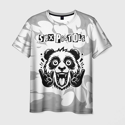 Мужская футболка Sex Pistols рок панда на светлом фоне / 3D-принт – фото 1
