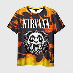 Футболка мужская Nirvana рок панда и огонь, цвет: 3D-принт