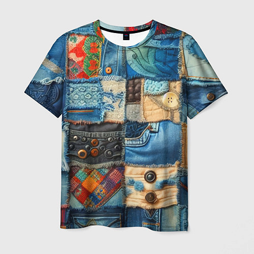 Мужская футболка Vanguard denim patchwork - ai art / 3D-принт – фото 1