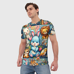 Футболка мужская Funny hare and his friends - patchwork, цвет: 3D-принт — фото 2