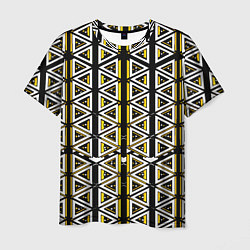 Футболка мужская Жёлто-белые треугольники на чёрном фоне, цвет: 3D-принт