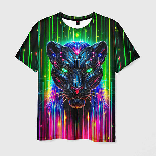 Мужская футболка Неоновая цифровая пантера / 3D-принт – фото 1