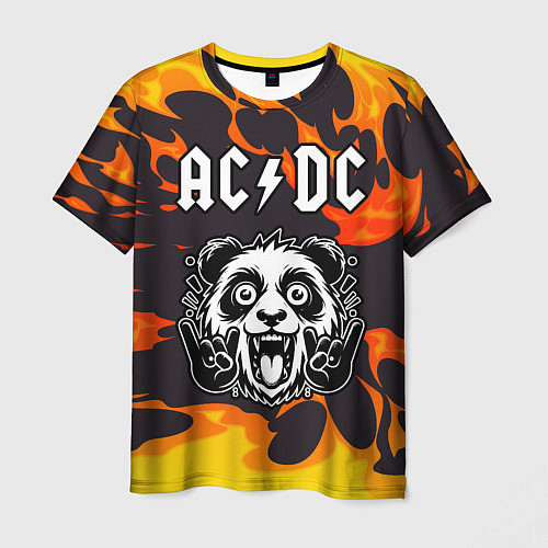 Мужская футболка AC DC рок панда и огонь / 3D-принт – фото 1
