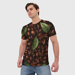 Футболка мужская Кофейные зёрна с листьями, цвет: 3D-принт — фото 2