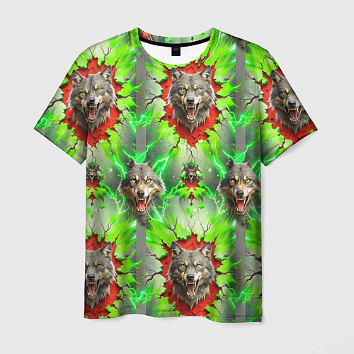Мужская футболка Волки из зеленого паттерна / 3D-принт – фото 1