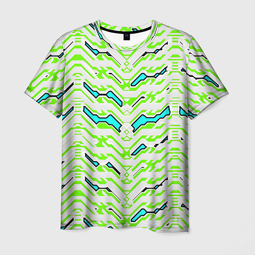 Мужская футболка Агрессивный бело-зелёный паттерн / 3D-принт – фото 1