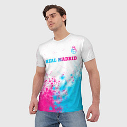 Футболка мужская Real Madrid neon gradient style посередине, цвет: 3D-принт — фото 2