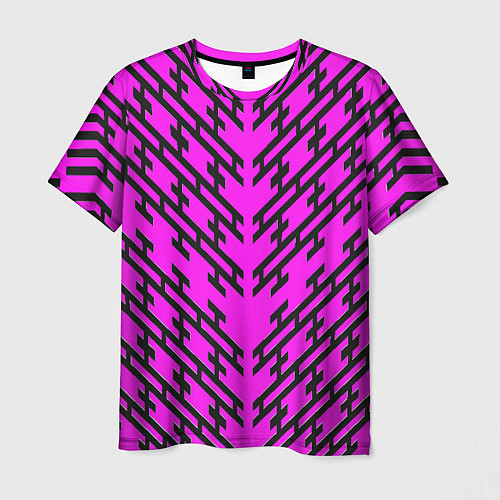 Мужская футболка Чёрные полосы на розовом фоне / 3D-принт – фото 1
