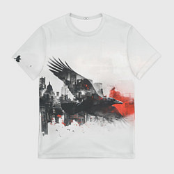 Футболка мужская Летающий ворон и город, цвет: 3D-принт