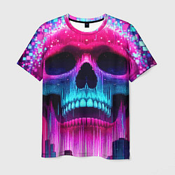 Футболка мужская Pixel skull blast brain - cyber city ai art, цвет: 3D-принт