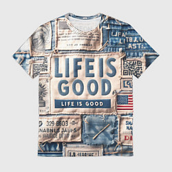 Мужская футболка Жизнь прекрасна- пэчворк