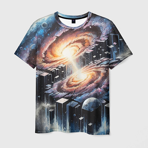 Мужская футболка Слияние двух галактик - неоновое свечение / 3D-принт – фото 1