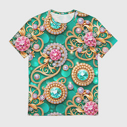 Мужская футболка Ювелирные бирюзовые украшение с золотом и бриллиан