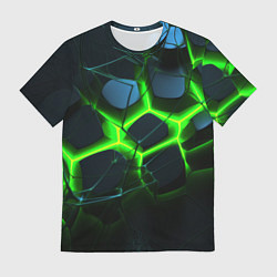 Мужская футболка Зеленый неон и разлом плит