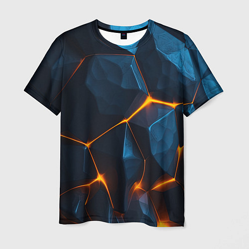 Мужская футболка Разлом плит с оранжевым свечением / 3D-принт – фото 1