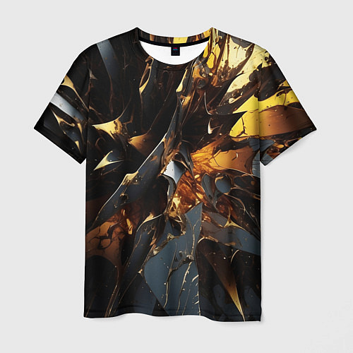 Мужская футболка Раскол черных плит и янтаря / 3D-принт – фото 1
