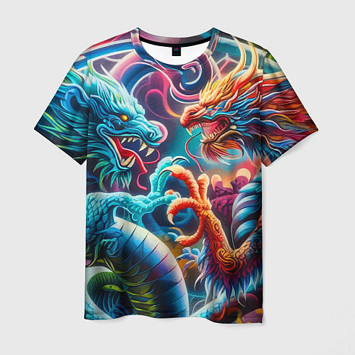 Мужская футболка Противостояние двух драконов - ирезуми / 3D-принт – фото 1