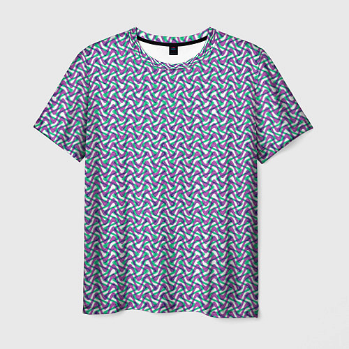 Мужская футболка Волнистые полосы текстурированный сиренево-бирюзов / 3D-принт – фото 1