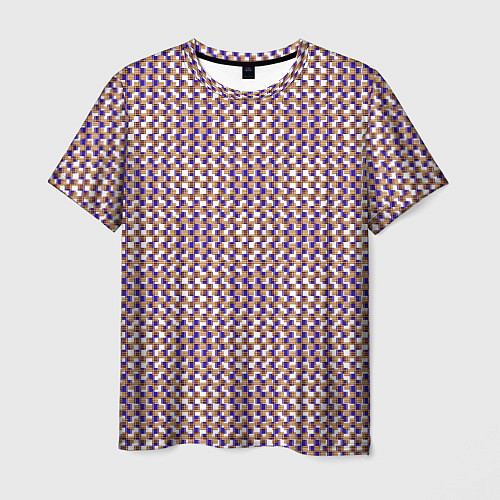 Мужская футболка Сине-бежевый текстурированный квадраты-рябь / 3D-принт – фото 1