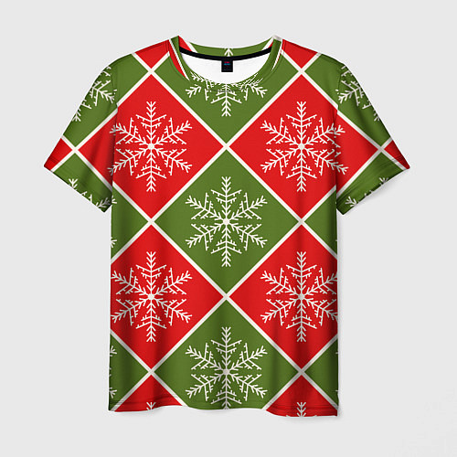 Мужская футболка Рождественский паттерн со снежинками в ромбах / 3D-принт – фото 1