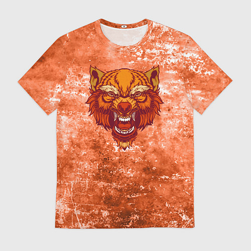 Мужская футболка Красный гневный волк на фоне абстракции / 3D-принт – фото 1