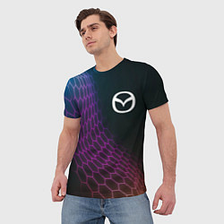 Футболка мужская Mazda neon hexagon, цвет: 3D-принт — фото 2