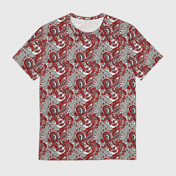 Мужская футболка Цветочный паттерн красно-серый