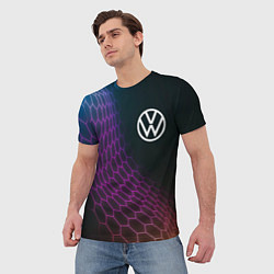 Футболка мужская Volkswagen neon hexagon, цвет: 3D-принт — фото 2
