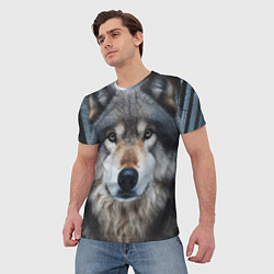 Футболка мужская Волк в лесу - первый снег, цвет: 3D-принт — фото 2