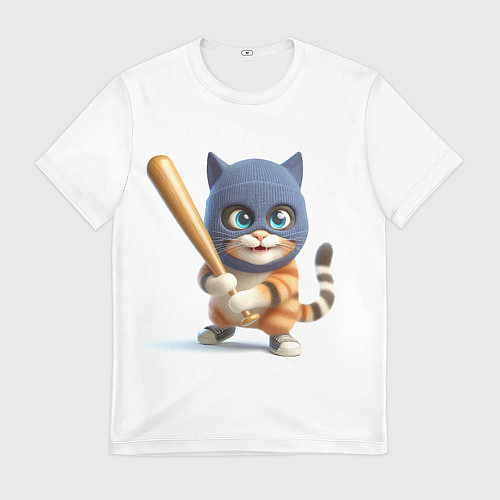 Мужская футболка Прикольный котёнок с бейсбольной битой и в балакла / 3D-принт – фото 1