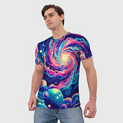 Футболка мужская Разноцветный бескрайний космос - нейросеть, цвет: 3D-принт — фото 2