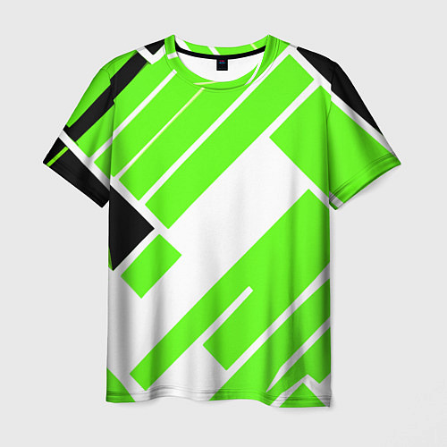 Мужская футболка Зелёные широкие линии на белом фоне / 3D-принт – фото 1