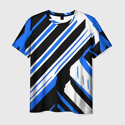 Футболка мужская Чёрно-синие полосы на белом фоне, цвет: 3D-принт