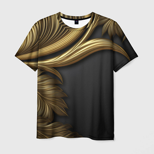 Мужская футболка Золотые объемные листья на черном / 3D-принт – фото 1