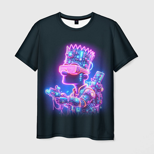 Мужская футболка Неоновый Барт Симпсон - киберпанк фантазия / 3D-принт – фото 1