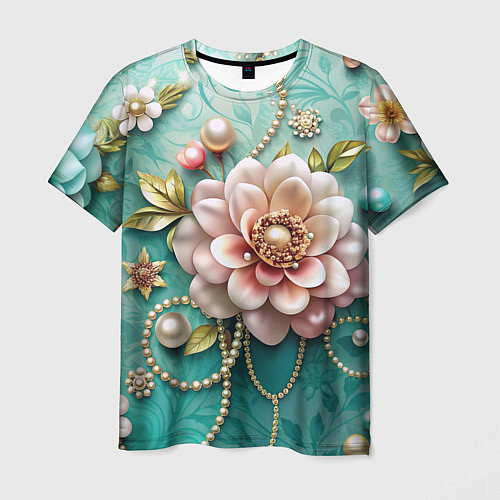 Мужская футболка Объемные цветы и жемчуг / 3D-принт – фото 1