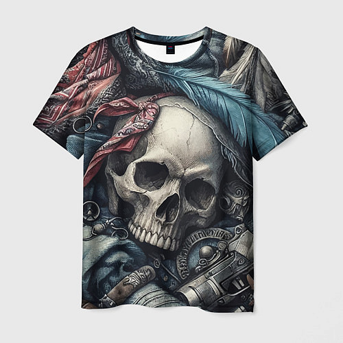 Мужская футболка Коллаж винтажный с черепом - нейроарт / 3D-принт – фото 1