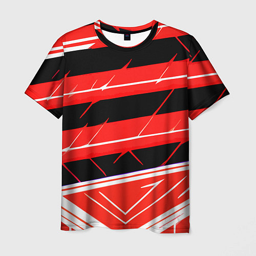 Мужская футболка Чёрно-белые полосы на красном фоне / 3D-принт – фото 1