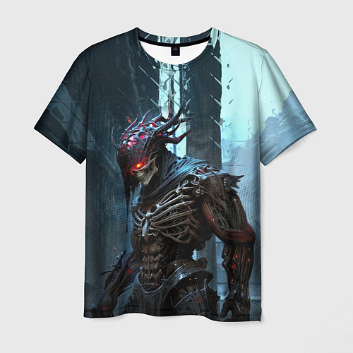 Мужская футболка Кибернетический скелет-воин / 3D-принт – фото 1