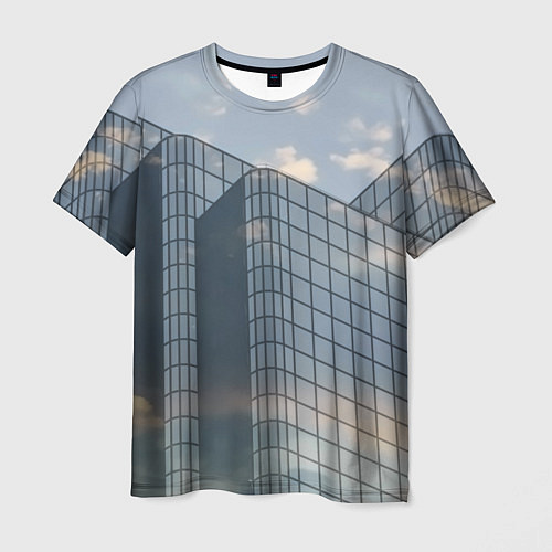 Мужская футболка Городское небо и зеркальная многоэтажка / 3D-принт – фото 1