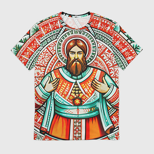 Мужская футболка Русский богатырь в славянском стиле / 3D-принт – фото 1